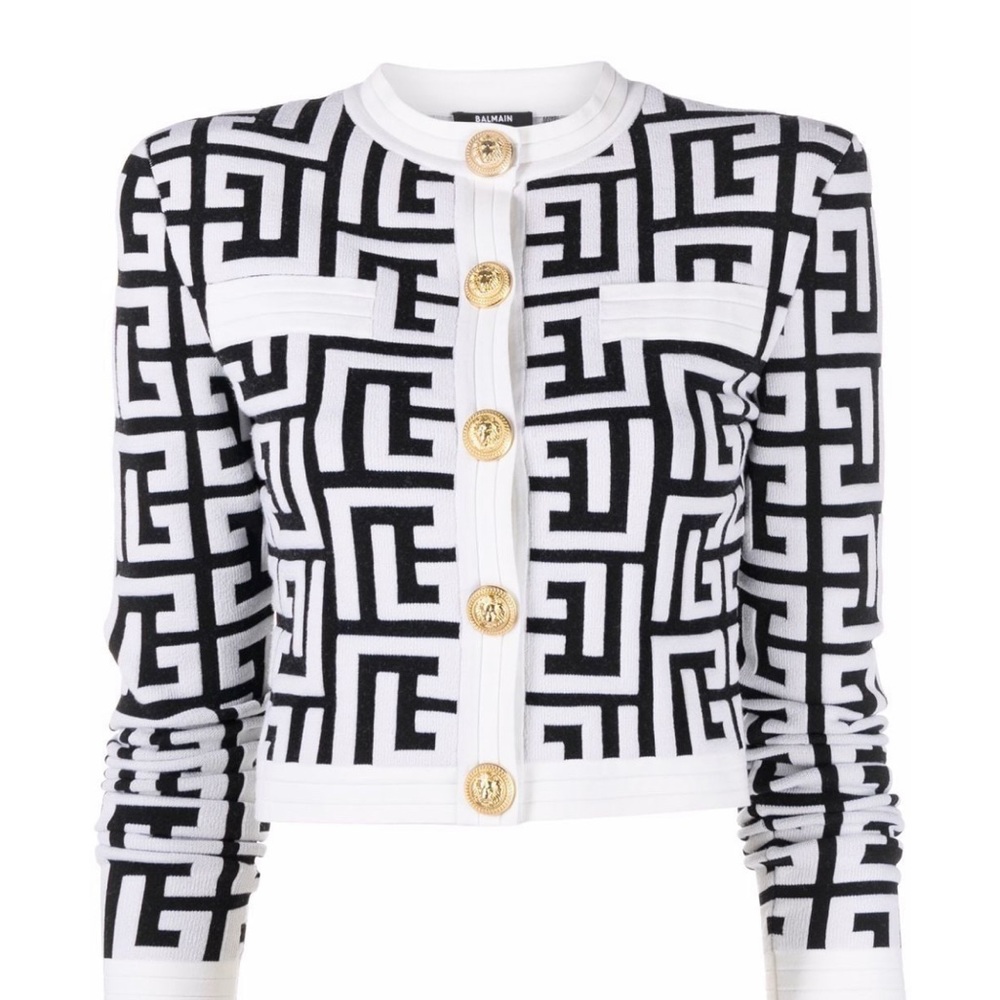 Balmain Monogram Knitt Cropped Cardigan